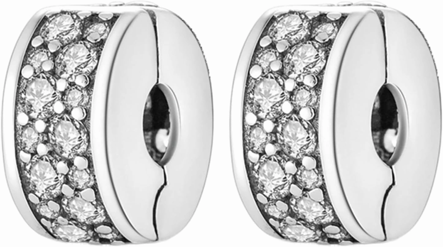 Annmors Charms Clips 925 Sterling Silver Stopper Charms fit Bracelets Necklaces Dangle Beads with 5A Cubic Zirconia Christmas Valentine Mother's Day Gift for Women