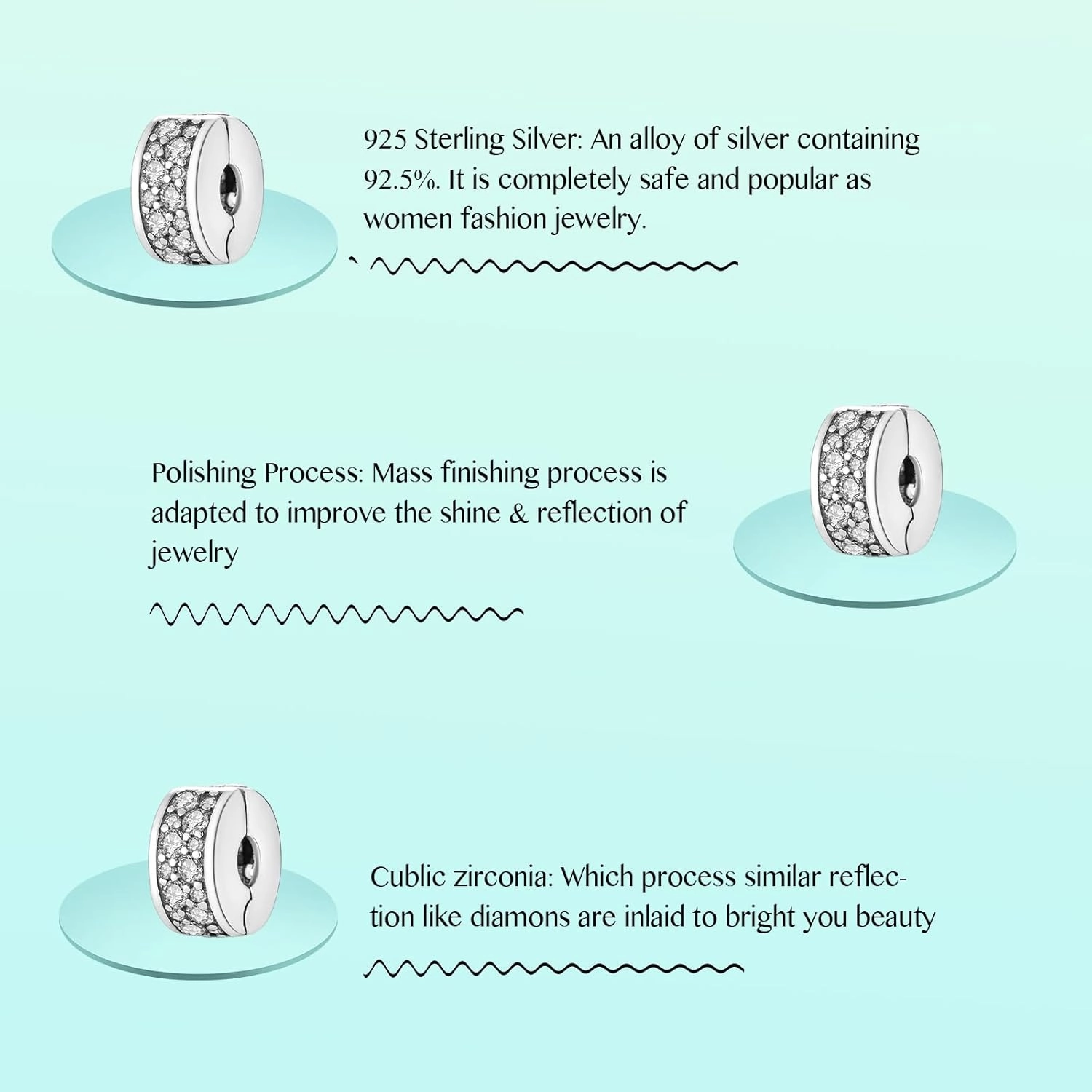 Annmors Charms Clips 925 Sterling Silver Stopper Charms fit Bracelets Necklaces Dangle Beads with 5A Cubic Zirconia Christmas Valentine Mother's Day Gift for Women