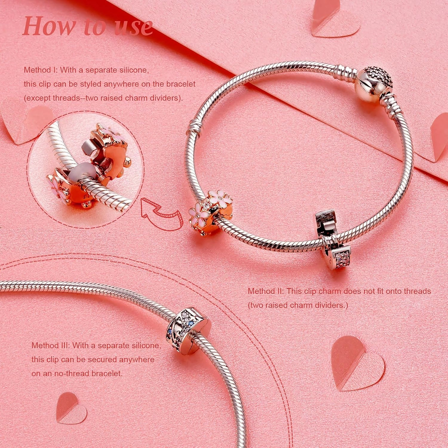 Annmors Charms Clips 925 Sterling Silver Stopper Charms fit Bracelets Necklaces Dangle Beads with 5A Cubic Zirconia Christmas Valentine Mother's Day Gift for Women