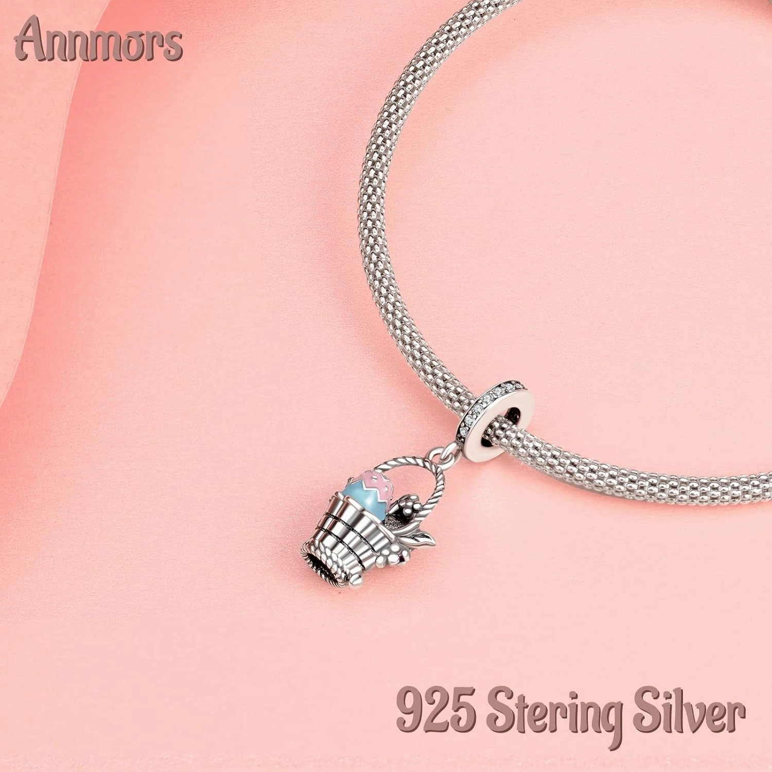 Annmors Easter Charms for Bracelets 925 Sterling Silver Rabbit & Egg Dangle for Women Bracelet & Necklace Pendant
