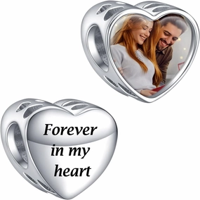Annmors Personalized Photo Charms For Bracelets/Necklace 925 Sterling Silver Love Heart Shaped Engraved Customize Picture Gift for Birthday Mother's Day,Bead Charms Jewelry for Women