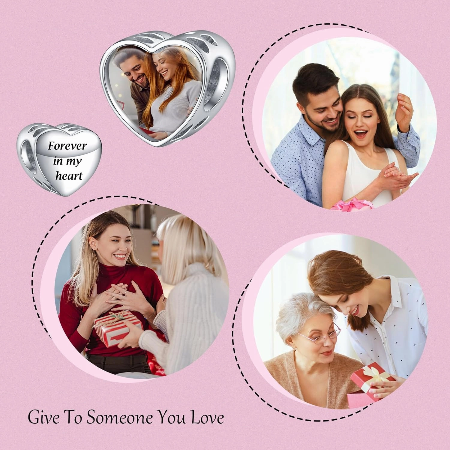 Annmors Personalized Photo Charms For Bracelets/Necklace 925 Sterling Silver Love Heart Shaped Engraved Customize Picture Gift for Birthday Mother's Day,Bead Charms Jewelry for Women