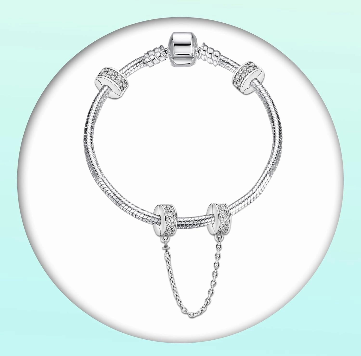 Annmors Safety Chain Bracelet Clips 925 Sterling Silver Charms fit Bracelets Necklaces Dangle Beads with 5A Cubic Zirconia Christmas Valentine Mother's Day Gift for Women