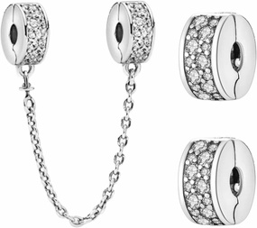 Annmors Safety Chain Bracelet Clips 925 Sterling Silver Charms fit Bracelets Necklaces Dangle Beads with 5A Cubic Zirconia Christmas Valentine Mother's Day Gift for Women