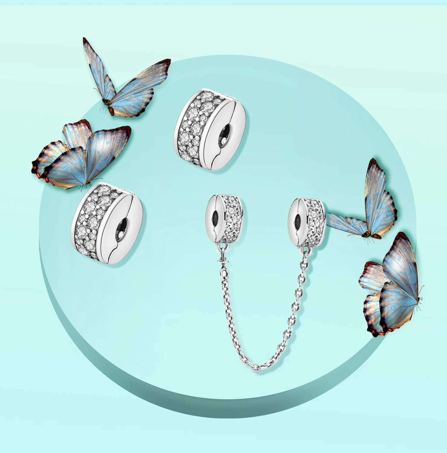 Annmors Safety Chain Bracelet Clips 925 Sterling Silver Charms fit Bracelets Necklaces Dangle Beads with 5A Cubic Zirconia Christmas Valentine Mother's Day Gift for Women
