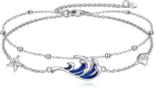 AOBOCO Sterling Silver Anklet for Women Crystal Butterfly Dragonfly Evil Eye Ankle Bracelet