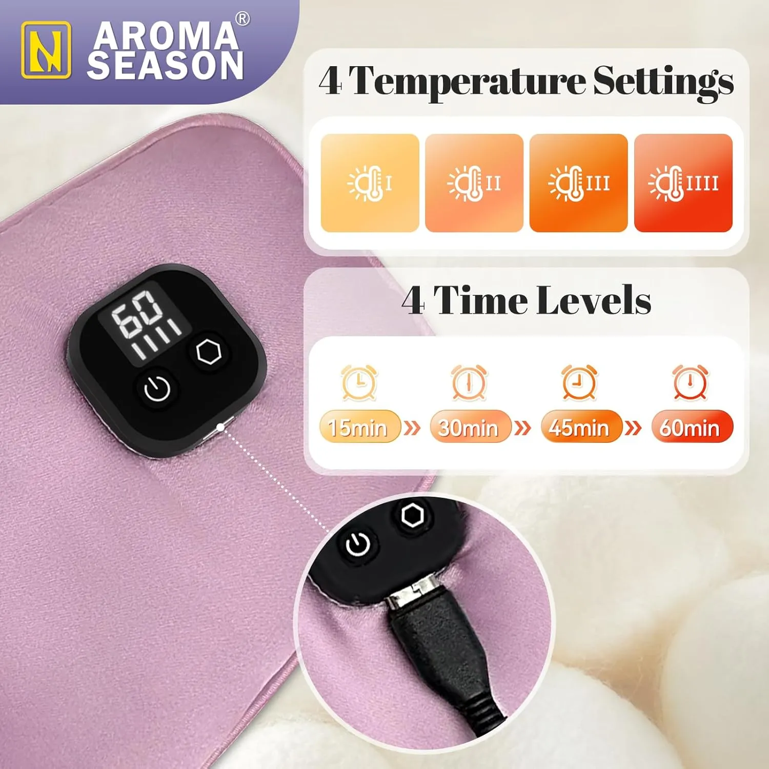 Aroma Season Silk Heated Eye Mask Cordless, 1500mAh Warm Eye Compress for Dry Eyes, Blepharitis, 4 Time Levels and 4 Temperature Settings, Washable (Light Purple Pink)