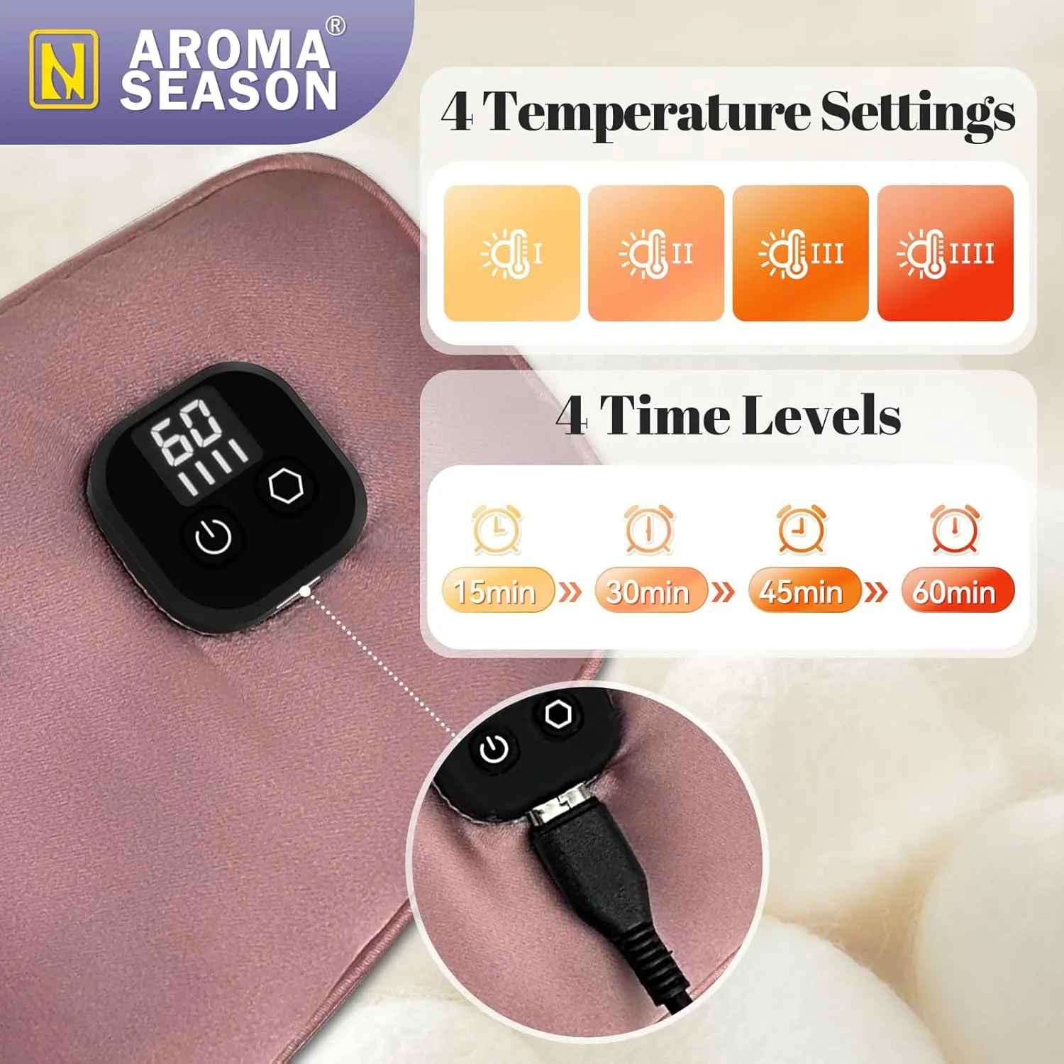 Aroma Season Silk Heated Eye Mask Cordless, 1500mAh Warm Eye Compress for Dry Eyes, Blepharitis, 4 Time Levels and 4 Temperature Settings, Washable (Mauve Pink)