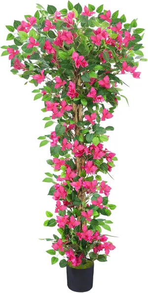 Artificial Bougainvillea Pink Flower Tree,5.5FT Realistic Faux Trees with Nearly Natural Wood Trunk,Fake Floor Plants with Silk Flowers,Fake Spring Tree Decor for Home Front Porch Indoor Outdoor