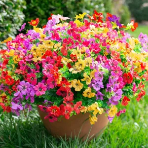 Artificial Fake Plants Flowers for Outdoor Outside Spring Summer Decoration, 12 Bundles Faux Silk Colorful Mix Daisy UV Sun Resistant Realistic for Porch Patio Home Planter Window Box Yard