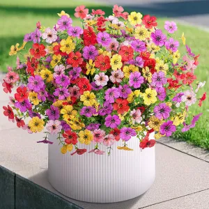 Artificial Fake Plants Flowers for Outdoor Spring Summer Decor,12 Bundles Faux Silk Daisy for Planter Pot Colorful UV Resistant Look Real for Front Door Porch Patio Outside Yard(Red Pink Purple Yellow
