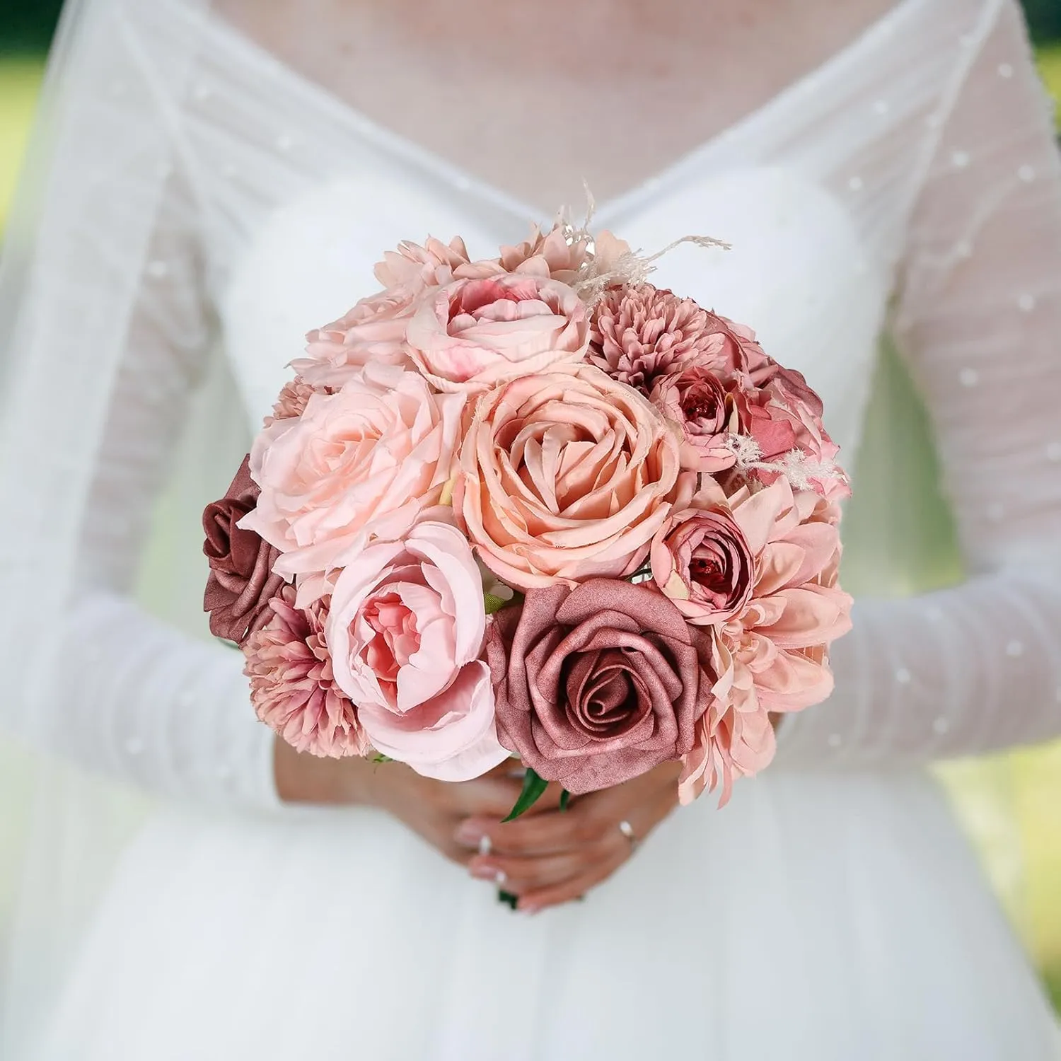 Artificial Flowers Combo Dusty Pink Roses with Stems Bouquets Bridal Wedding Shower Decorations Fake Floral for Party Table Centerpieces Home Decor
