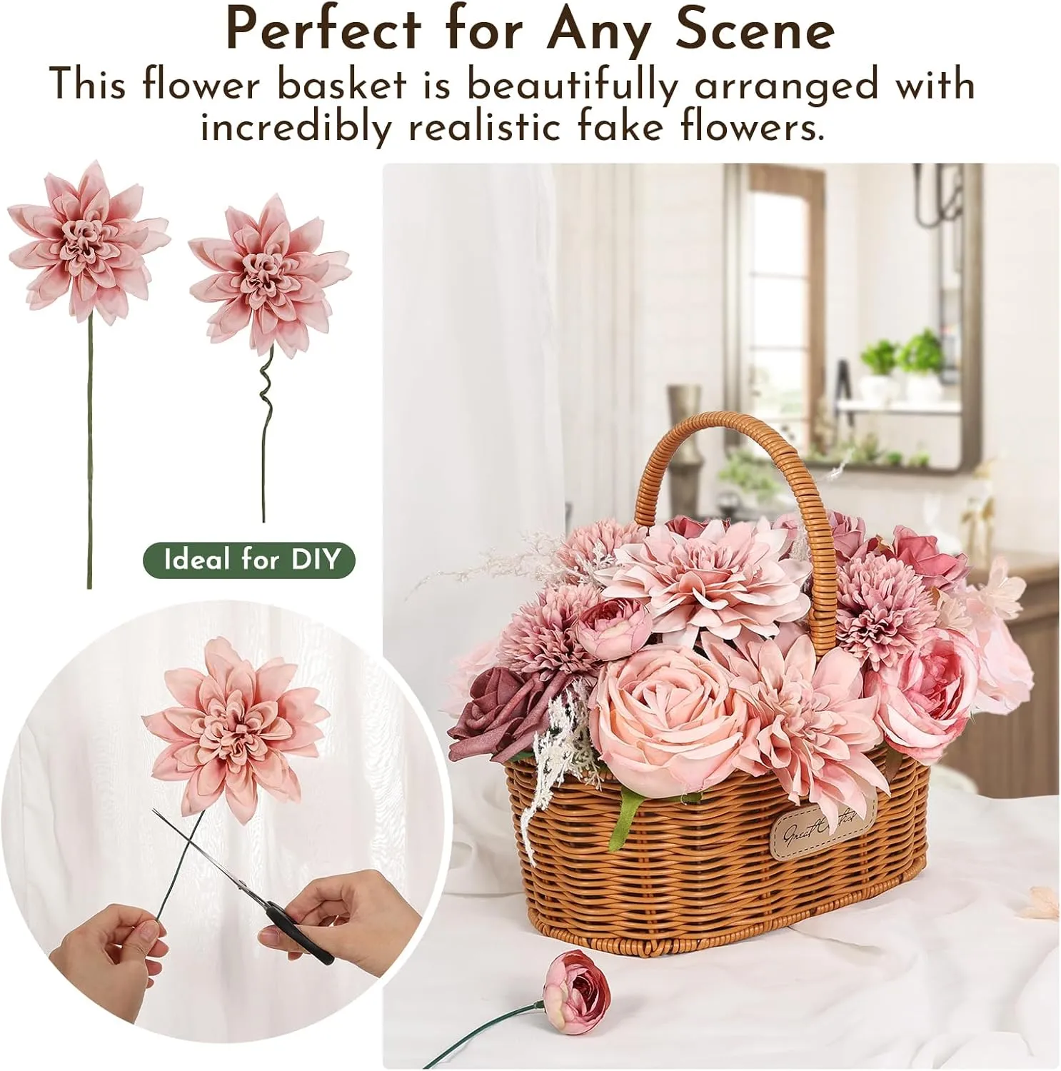 Artificial Flowers Combo Dusty Pink Roses with Stems Bouquets Bridal Wedding Shower Decorations Fake Floral for Party Table Centerpieces Home Decor