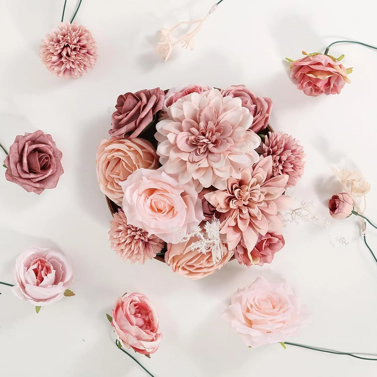 Artificial Flowers Combo Dusty Pink Roses with Stems Bouquets Bridal Wedding Shower Decorations Fake Floral for Party Table Centerpieces Home Decor