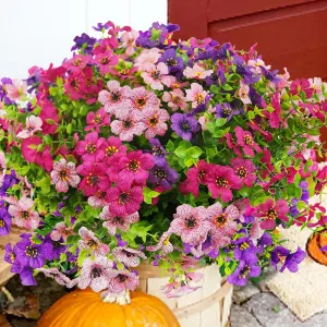 Artificial Flowers for Outdoor, 20 Bundle UV Resistant Fake Silk Flowers, Realistic Faux Plants for Outside Indoor Porch Patio Window Box Planter Home Decor (PurpleRosyPink)