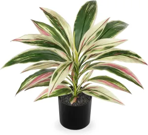 Artificial Plants Indoor with Pot, 18" Fake Potted Plants Medium Artificial Dracaena Plant in Black Pot Faux Tropical Plants for Bathroom Living Room Office Desk Shelf Decor