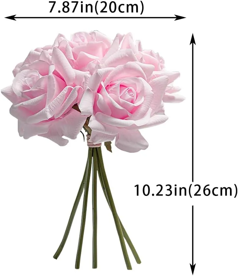 Artificial Roses Single Stem 10pcs Fake Silk Flower Arrangement Bouquet Real Touch for Home Party Wedding Decoration(Light Pink)