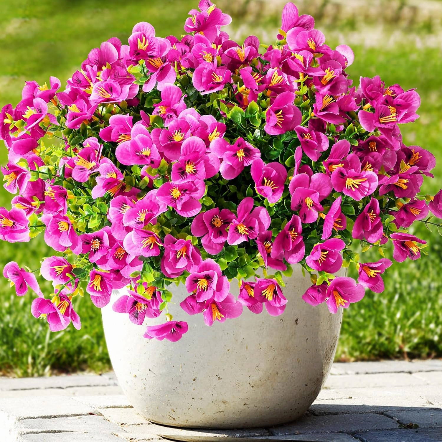 Artificial Flower for Outdoors Fake Plants,16 PCS Artificial Flowers, Faux UV Resistant Silk Pansies Spring Flowers for Outsid, Faux Flowers for Outdoor Planters (Pink)