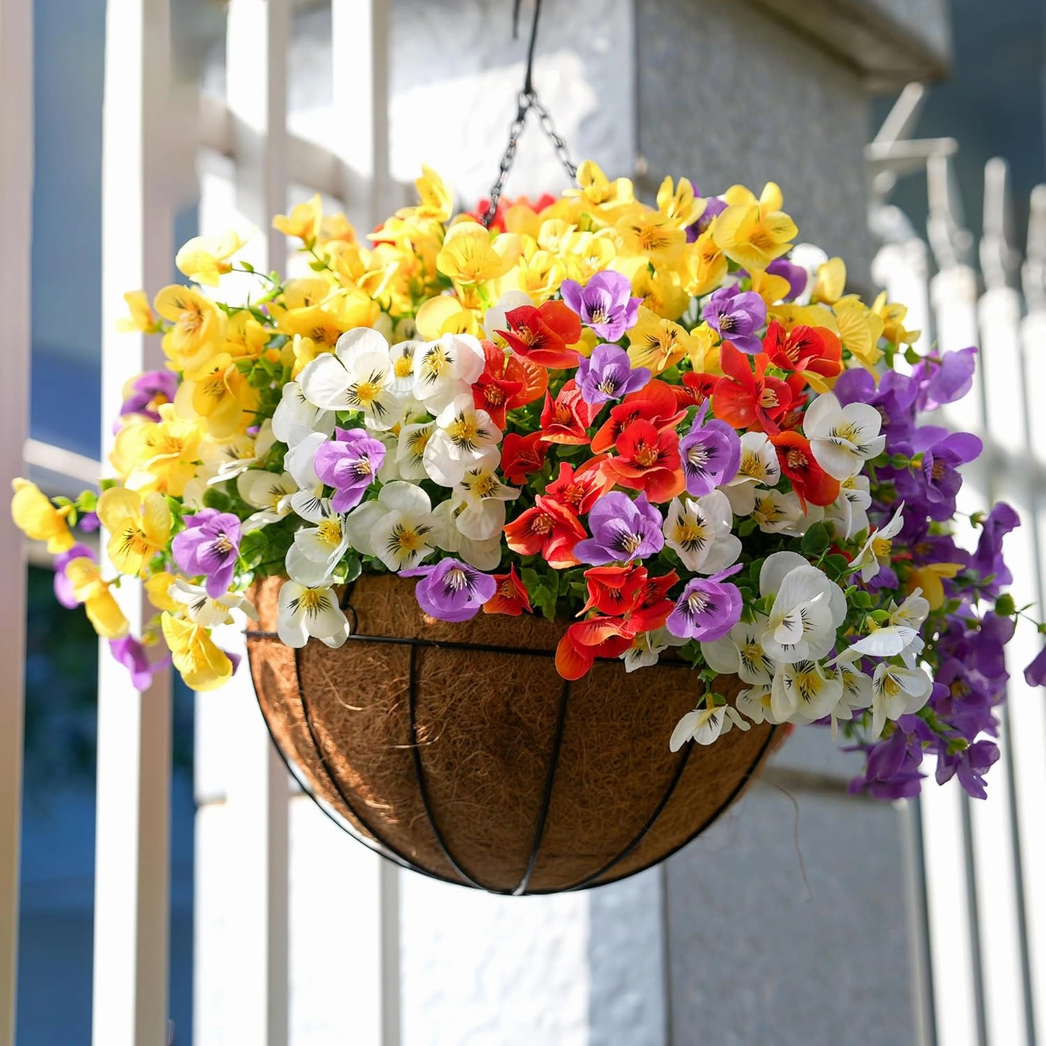 Artificial Flower for Outdoors Fake Plants,16 PCS Artificial Flowers, Faux UV Resistant Silk Pansies Spring Flowers for Outsid, Faux Flowers for Outdoor Planters (Pink)