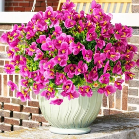 Artificial Flower for Outdoors Fake Plants,16 PCS Artificial Flowers, Faux UV Resistant Silk Pansies Spring Flowers for Outsid, Faux Flowers for Outdoor Planters (Pink)
