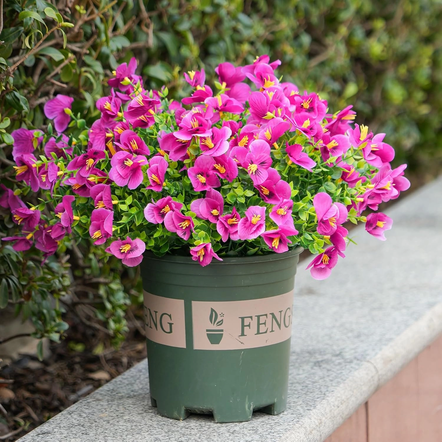 Artificial Flower for Outdoors Fake Plants,16 PCS Artificial Flowers, Faux UV Resistant Silk Pansies Spring Flowers for Outsid, Faux Flowers for Outdoor Planters (Pink)