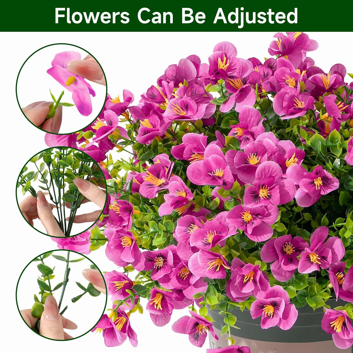 Artificial Flower for Outdoors Fake Plants,16 PCS Artificial Flowers, Faux UV Resistant Silk Pansies Spring Flowers for Outsid, Faux Flowers for Outdoor Planters (Pink)