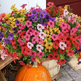 Artificial Flowers for Outdoor, 20 Bundle UV Resistant Fake Silk Flowers, Realistic Faux Plants for Outside Indoor Porch Patio Window Box Planter Home Decor (Yellowpurplerosypinkred)