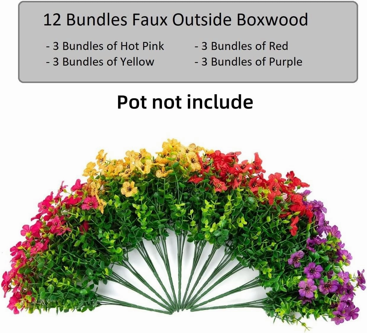 Artificial Flowers for Outdoor Indoor Garden Home Decoration, Faux Flower Daisy with Eucalyptus Leaves Fake Plants Greenery Boxwood Porch Patio, 12 Bundles (Mix Pink Red Purple Yellow)