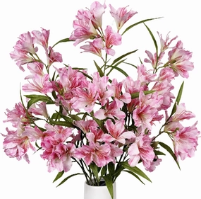 Artificial Tiger Lily & Cymbidium Orchid Flowers, Real Touch Silk Bouquets with Long Stems for Wedding, Home Decor, Party Table Centerpieces & Floral Arrangements (Pink - Pack of 4)