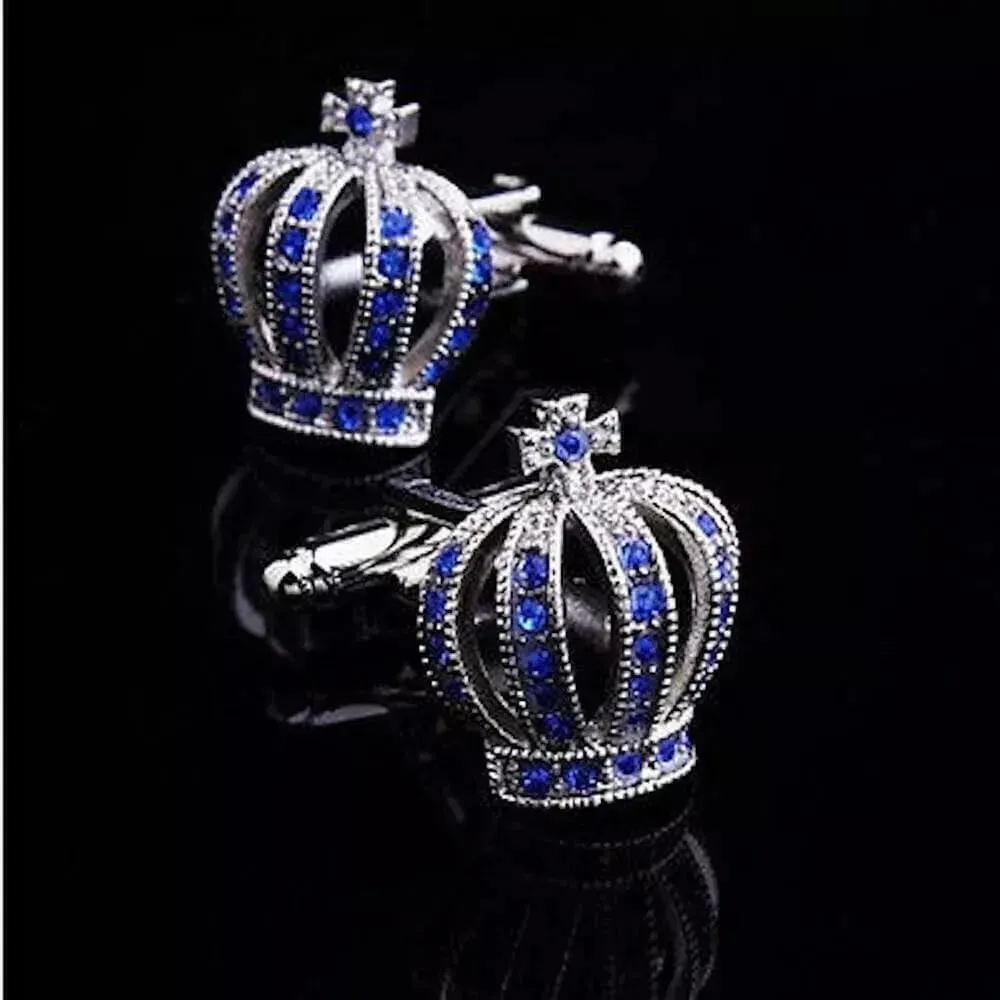 Ashu jewels || Classic 2.00Ct Round Cut Lab Created Blue Sapphire Halo Wedding Cufflinks 14k White Gold Plated For Men's 925 Sterling Silver