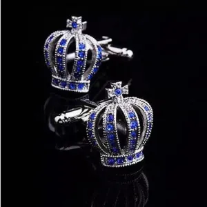 Ashu jewels || Classic 2.00Ct Round Cut Lab Created Blue Sapphire Halo Wedding Cufflinks 14k White Gold Plated For Men's 925 Sterling Silver