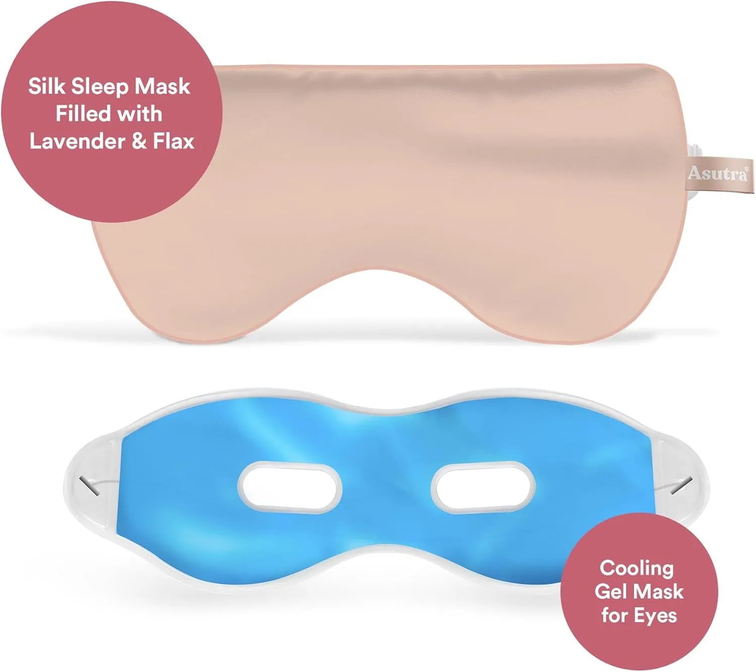 ASUTRA Silk Eye Pillow for Sleep, Light Pink - Filled w/Lavender Buds & Flax Seeds, Weighted Eye Mask, Meditation & Light Blocking Blindfold, Cooling Gel Mask Included