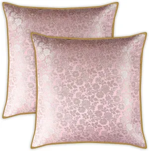 AVKA Studio Throw Pillow Covers - Pack of 2 Faux Silk Broacde Decorative Pillows - 20x20 - Baby Pink with Light Gold - Indian Cushion Cover-Cover Only
