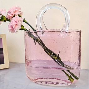 Bag Flower Vase, Glass Vase Bubbles Purse Vase with Fish Bowl Handbag Flower Vase, Decor Glass Vase for Photo/Birthday/Home Décor,Style1-Pink