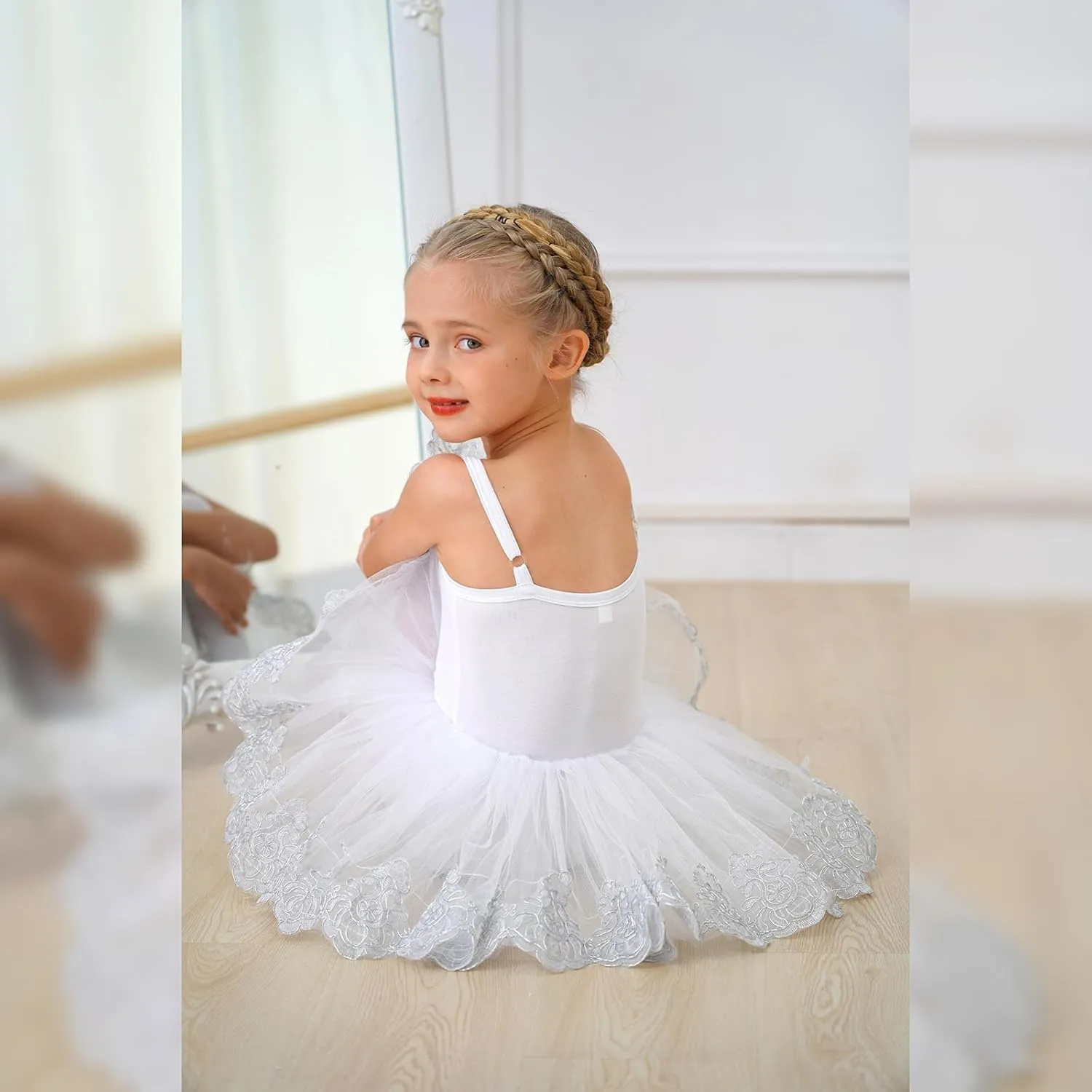 Ballerina Dress Ballet Leotards for Girl Shiny Sequins Flower Ballerina Tutu Floral Lace Dance Leotards Tulle Skirt
