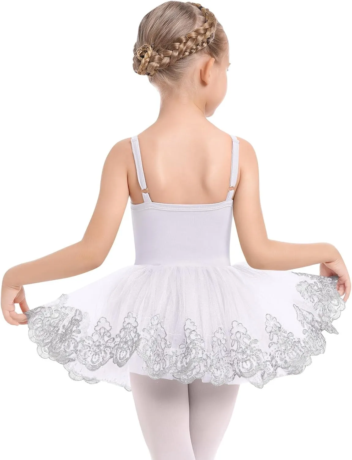 Ballerina Dress Ballet Leotards for Girl Shiny Sequins Flower Ballerina Tutu Floral Lace Dance Leotards Tulle Skirt