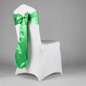 Banquet Satin Chair Sash Tie Bow with Gold Net Buckle for Event Decoration-green-10 Pcs