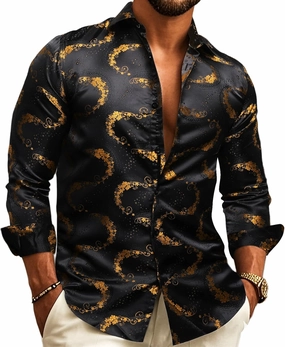 Barry.Wang Mens Western Shirts Silk Paisley Long Sleeve Button Down Dress Shirt Designer Mexico Cowboy Shirt Party Casual