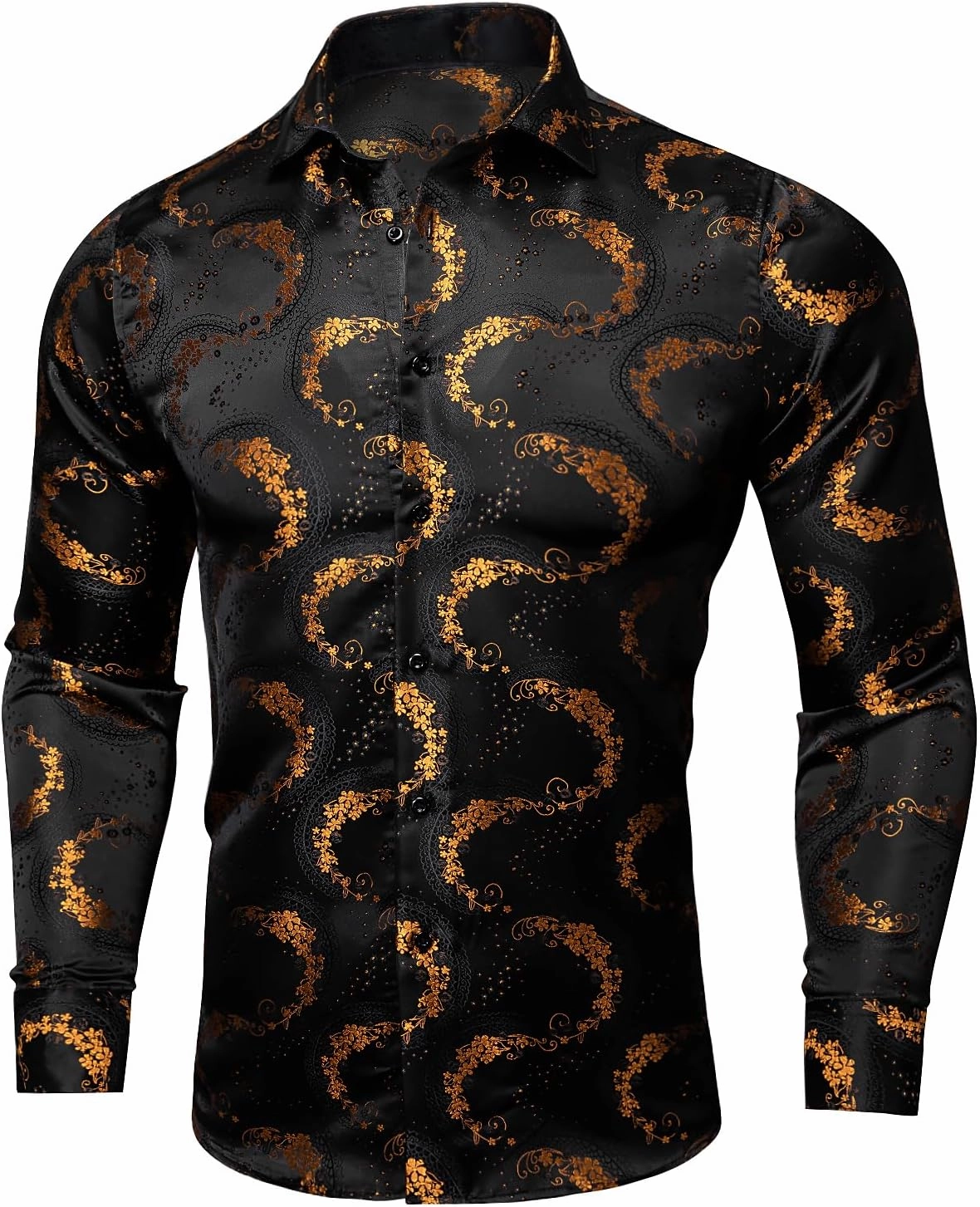 Barry.Wang Mens Western Shirts Silk Paisley Long Sleeve Button Down Dress Shirt Designer Mexico Cowboy Shirt Party Casual