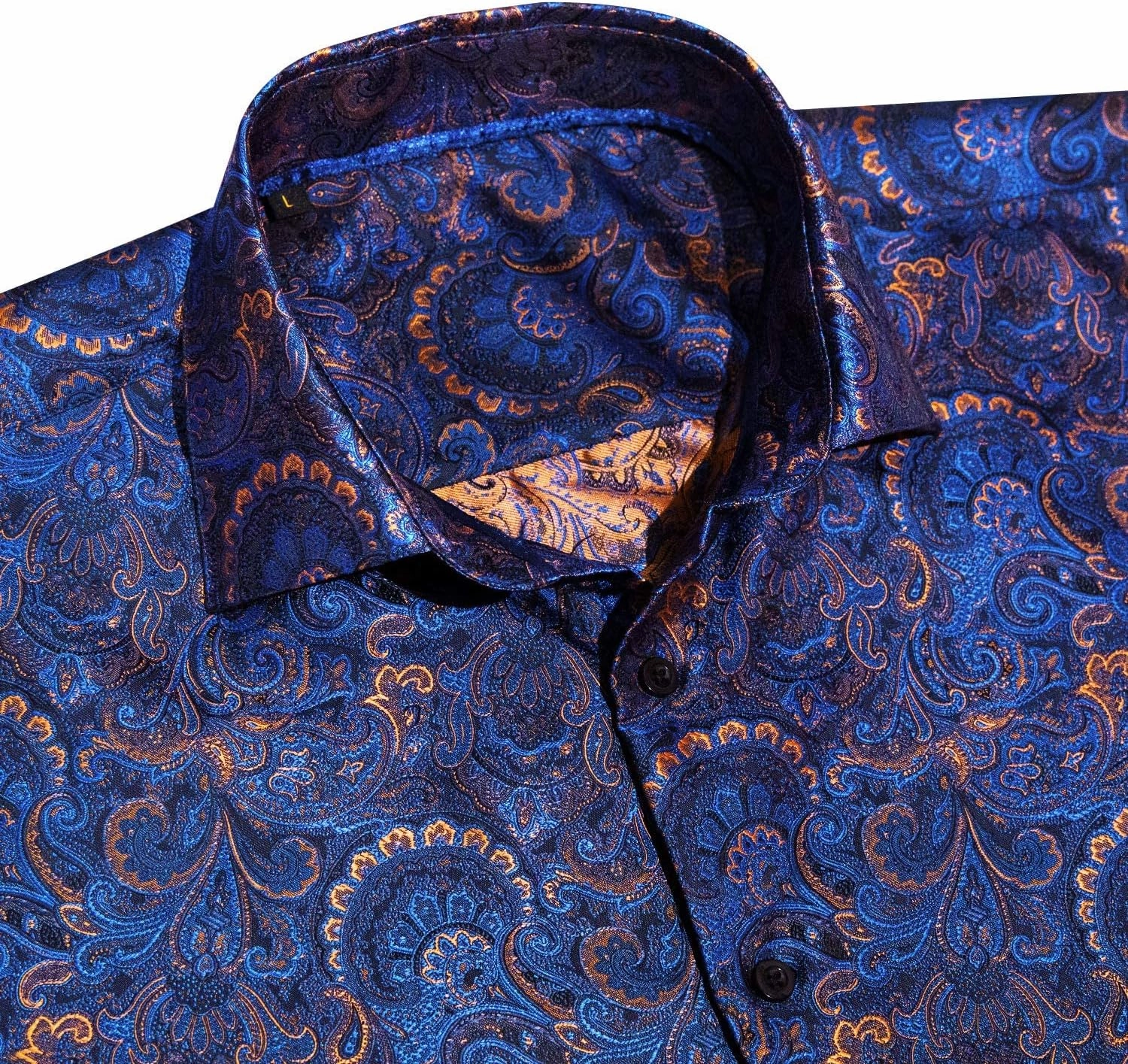 Barry.Wang Mens Western Shirts Silk Paisley Long Sleeve Button Down Dress Shirt Designer Mexico Cowboy Shirt Party Casual
