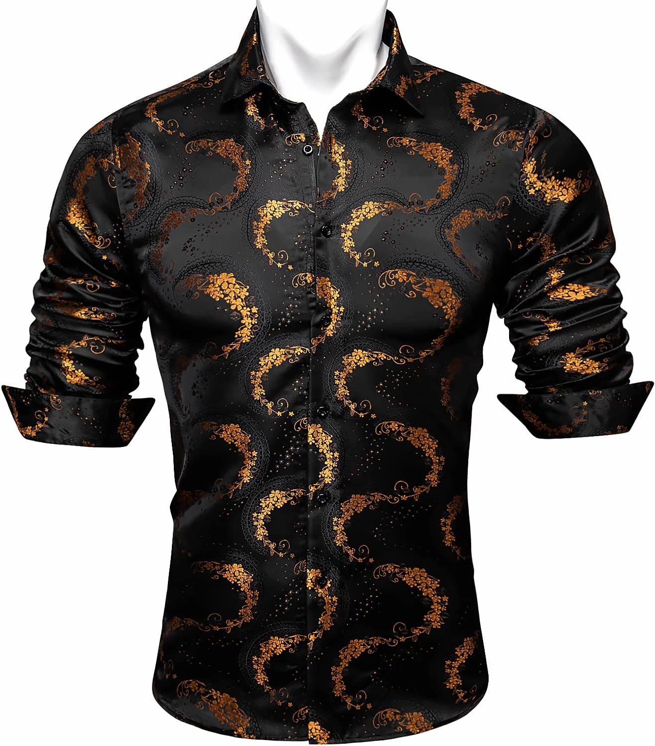 Barry.Wang Mens Western Shirts Silk Paisley Long Sleeve Button Down Dress Shirt Designer Mexico Cowboy Shirt Party Casual