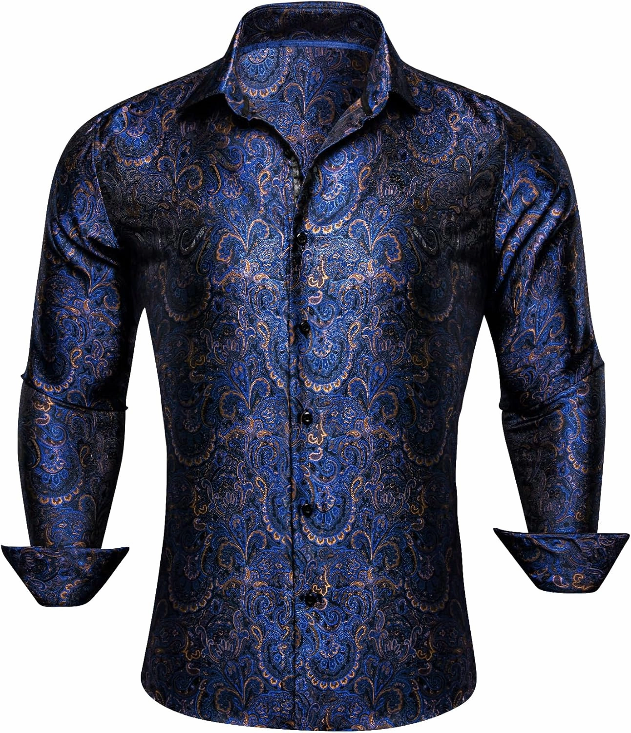 Barry.Wang Mens Western Shirts Silk Paisley Long Sleeve Button Down Dress Shirt Designer Mexico Cowboy Shirt Party Casual