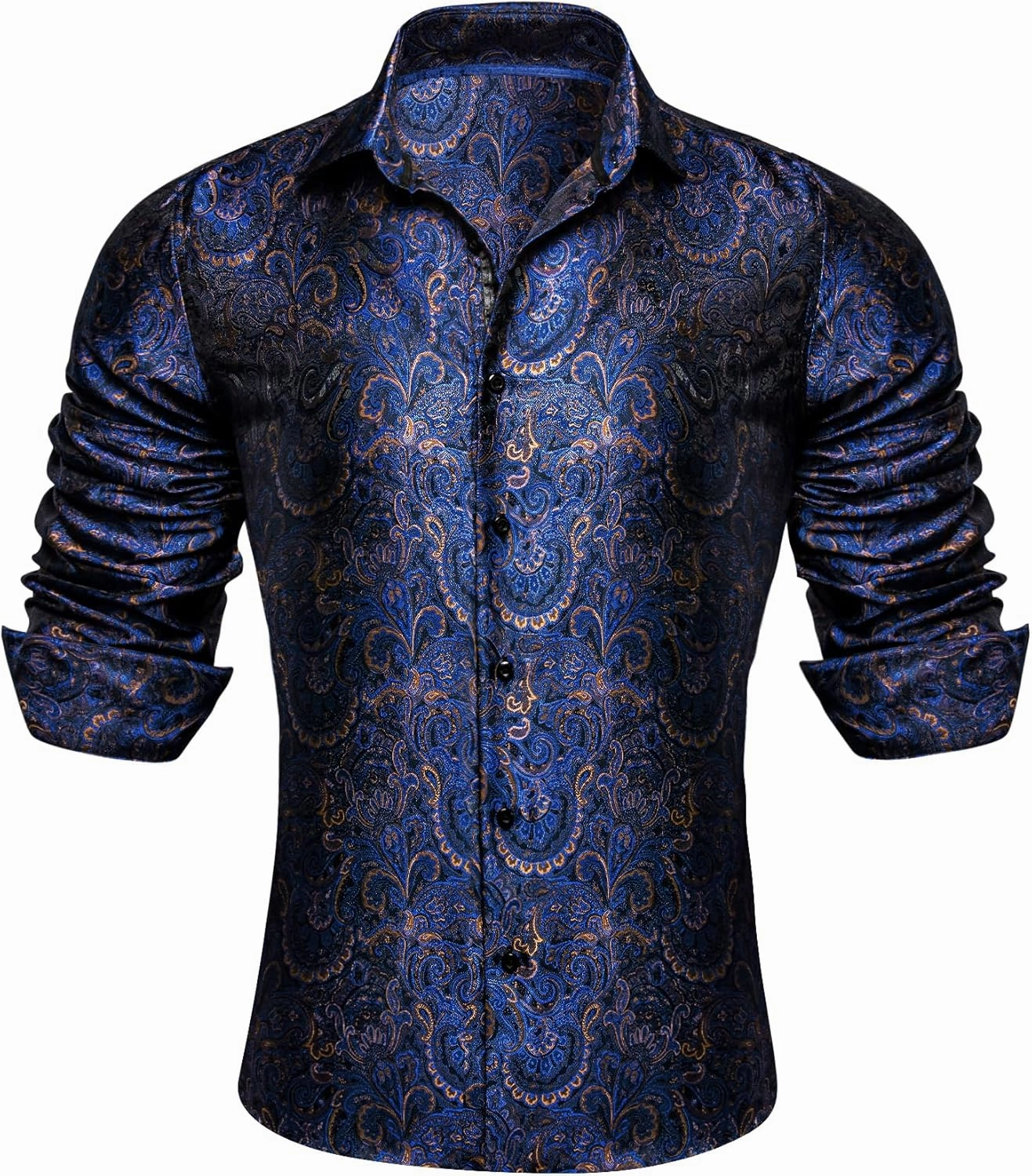 Barry.Wang Mens Western Shirts Silk Paisley Long Sleeve Button Down Dress Shirt Designer Mexico Cowboy Shirt Party Casual