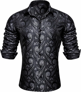 Barry.Wang Mens Western Shirts Silk Paisley Long Sleeve Button Down Dress Shirt Designer Mexico Cowboy Shirt Party Casual