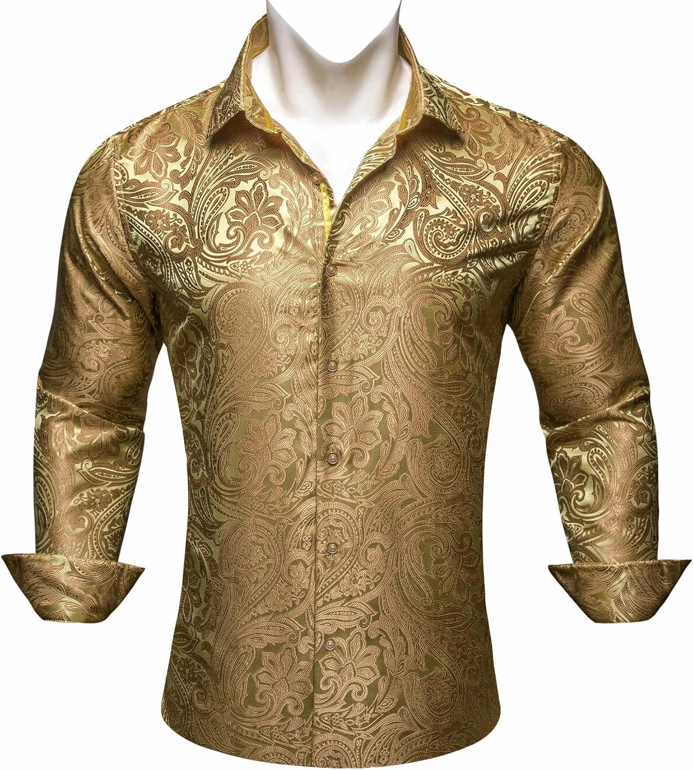 Barry.Wang Mens Western Shirts Silk Paisley Long Sleeve Button Down Dress Shirt Designer Mexico Cowboy Shirt Party Casual