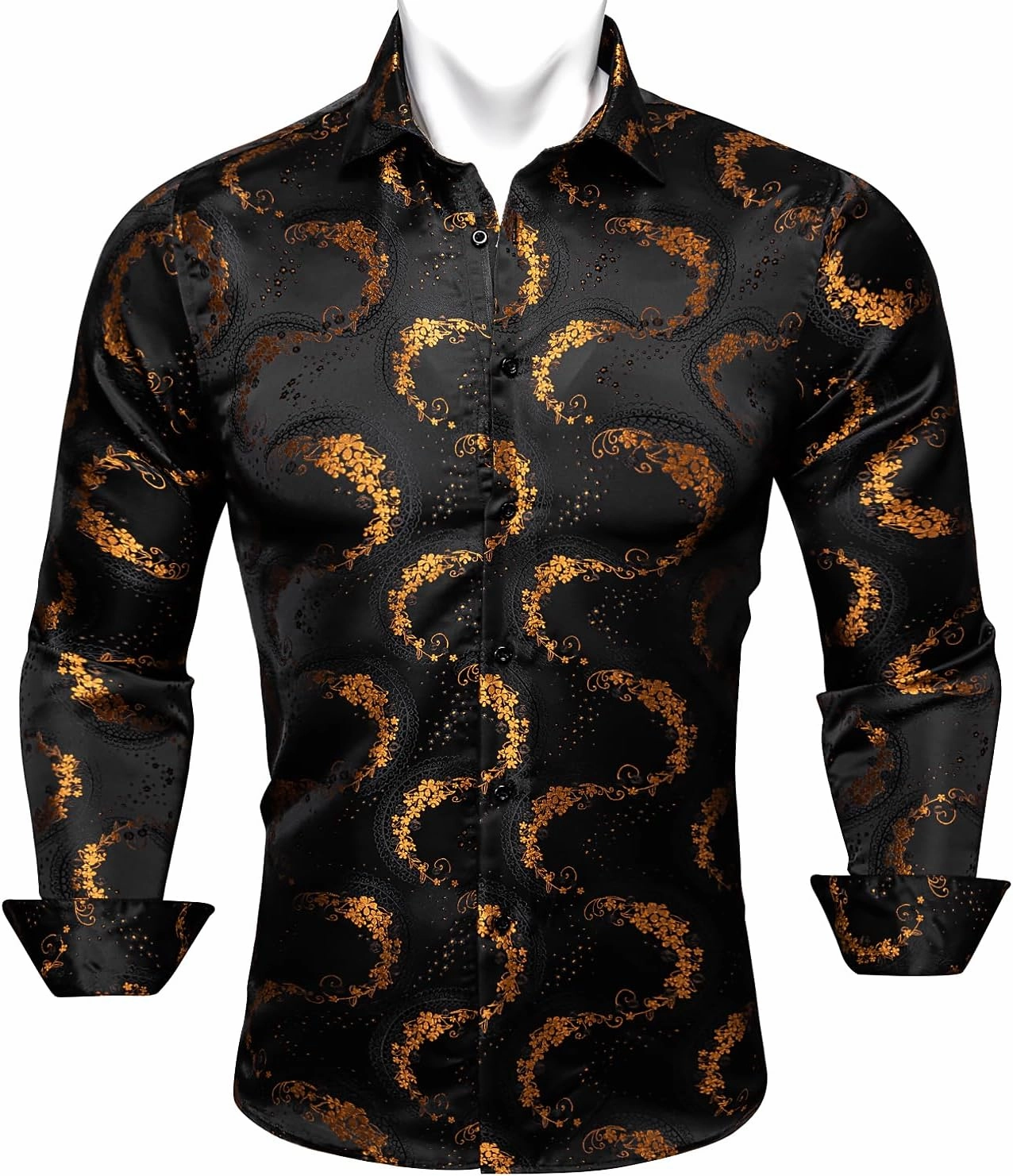 Barry.Wang Mens Western Shirts Silk Paisley Long Sleeve Button Down Dress Shirt Designer Mexico Cowboy Shirt Party Casual
