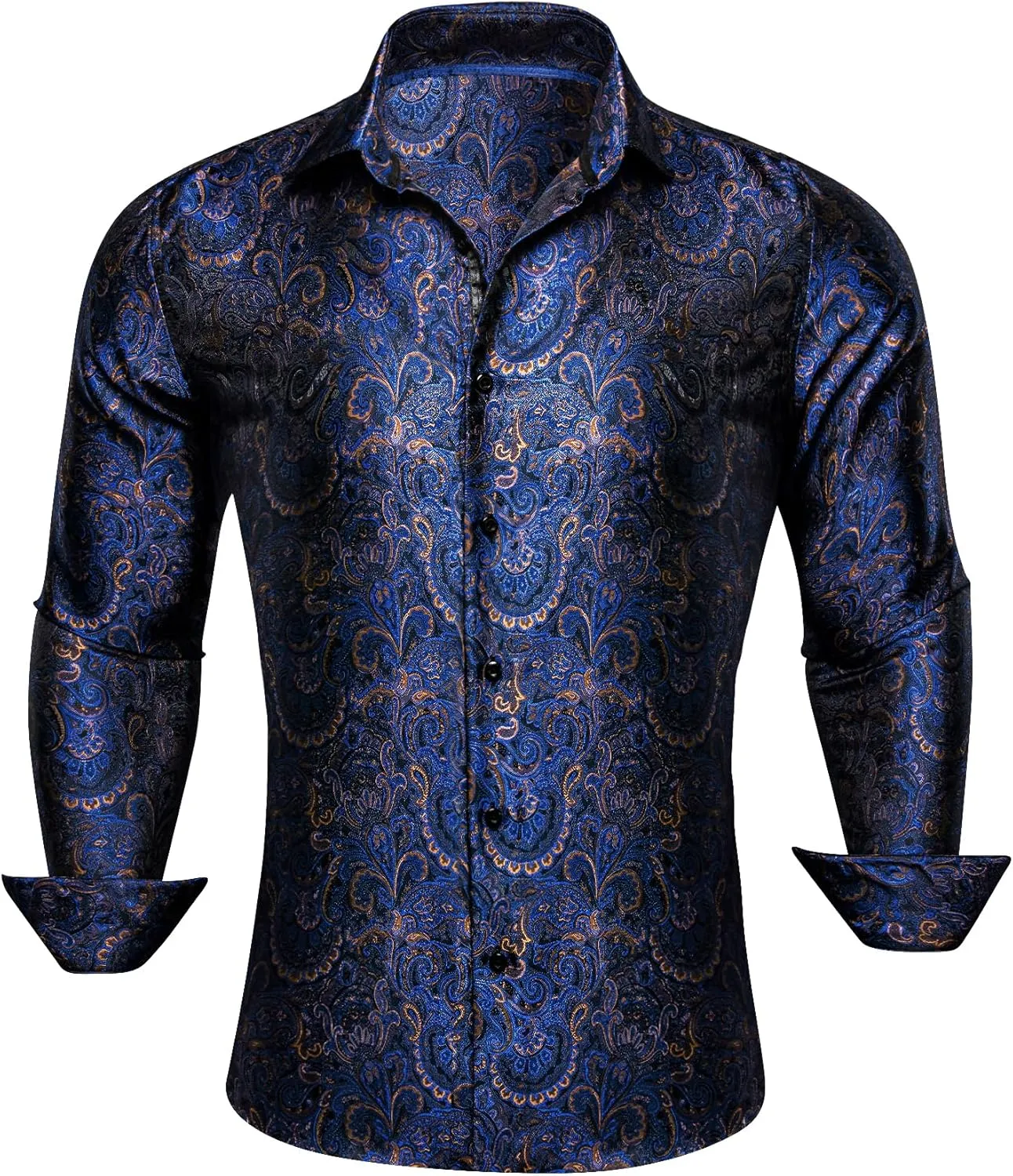 Barry.Wang Mens Western Shirts Silk Paisley Long Sleeve Button Down Dress Shirt Designer Mexico Cowboy Shirt Party Casual