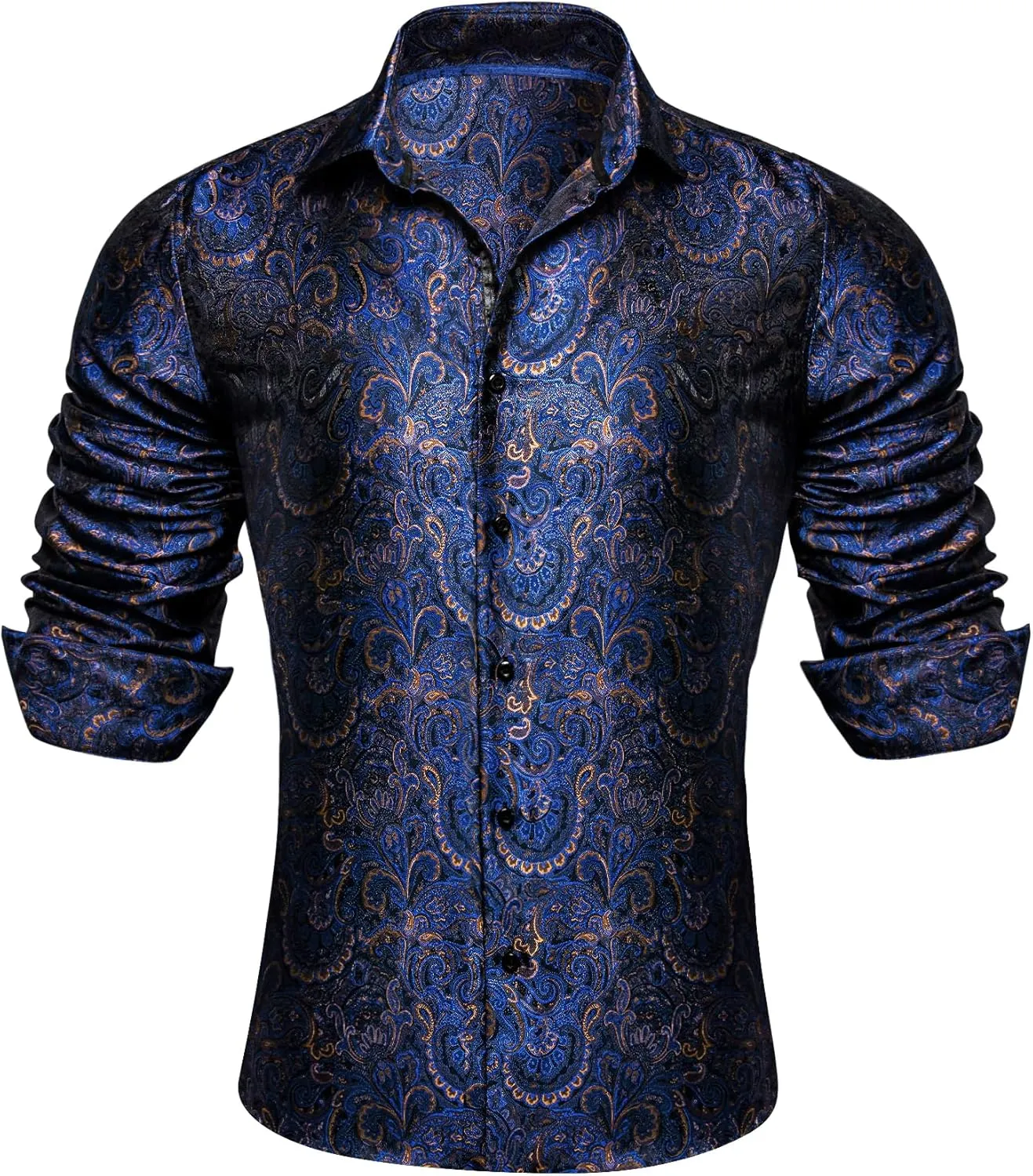 Barry.Wang Mens Western Shirts Silk Paisley Long Sleeve Button Down Dress Shirt Designer Mexico Cowboy Shirt Party Casual