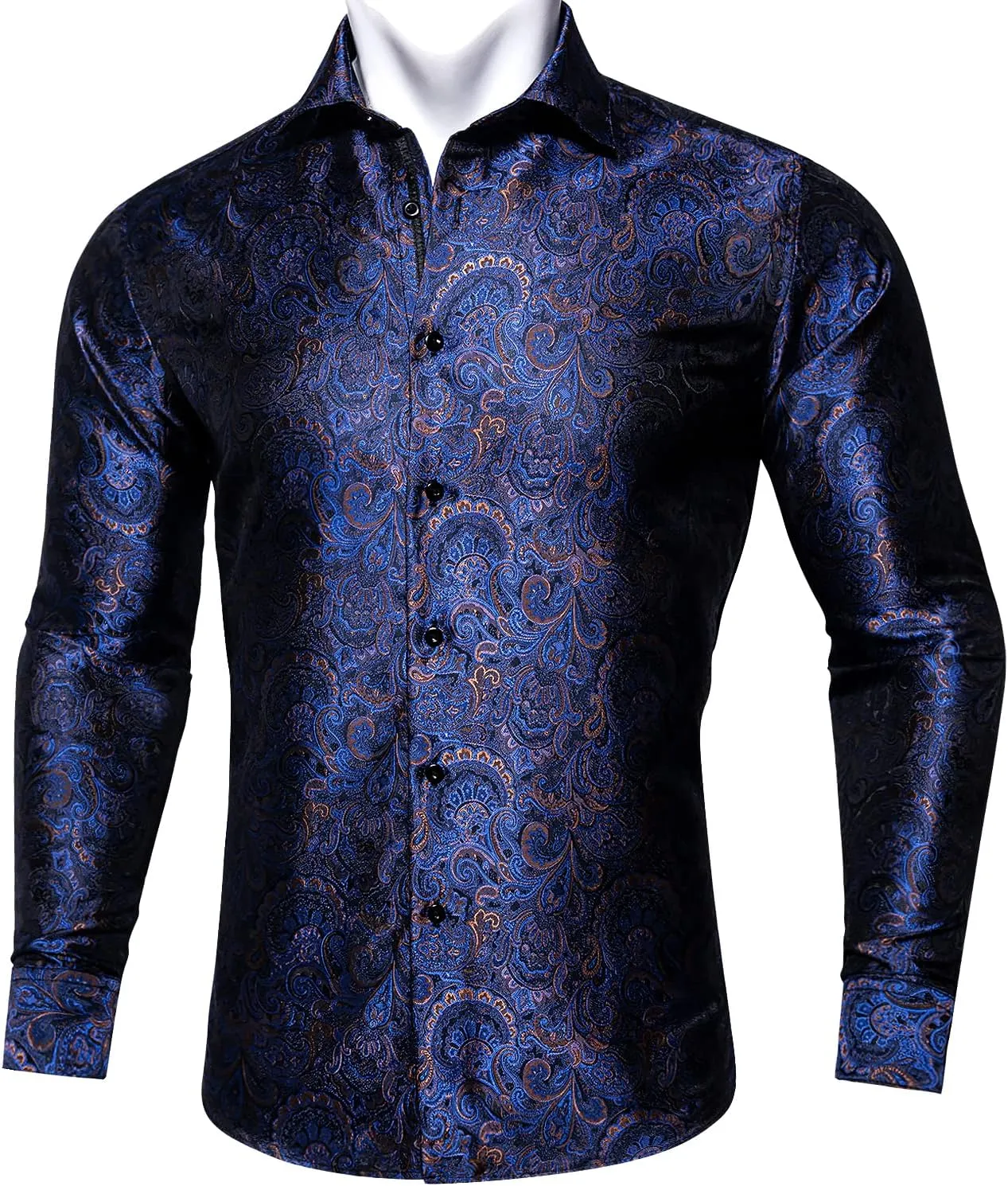 Barry.Wang Mens Western Shirts Silk Paisley Long Sleeve Button Down Dress Shirt Designer Mexico Cowboy Shirt Party Casual