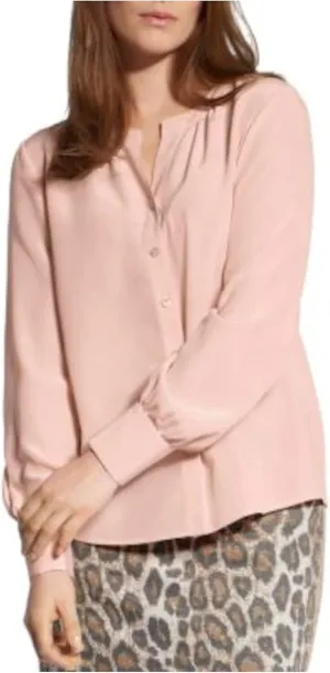 Basler Womens Silk Office Button-Down Top Pink 12